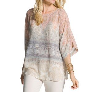 Chico's Boho Tapestry Blouse Pastel Lightweight Top Size 2 Large